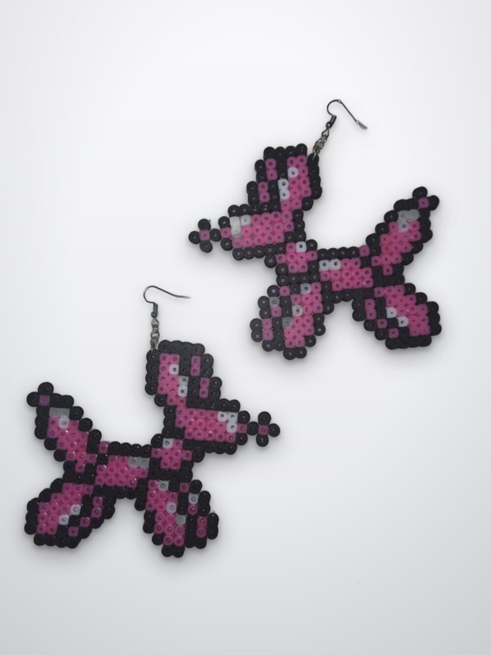 Handmade Pink Balloon Dog Dangle Earrings - Perler Bead Statement